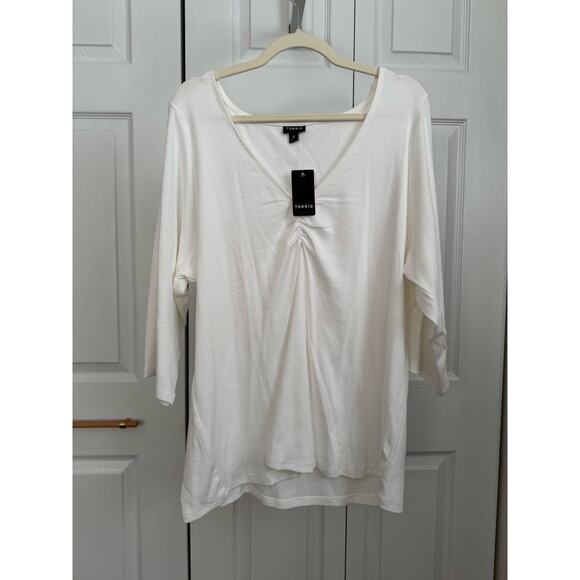 Torrid Bright White Ribbed V-Neck Shirred Top Size 4 (4X / 26) NWT Cotton Blend - Picture 5 of 8